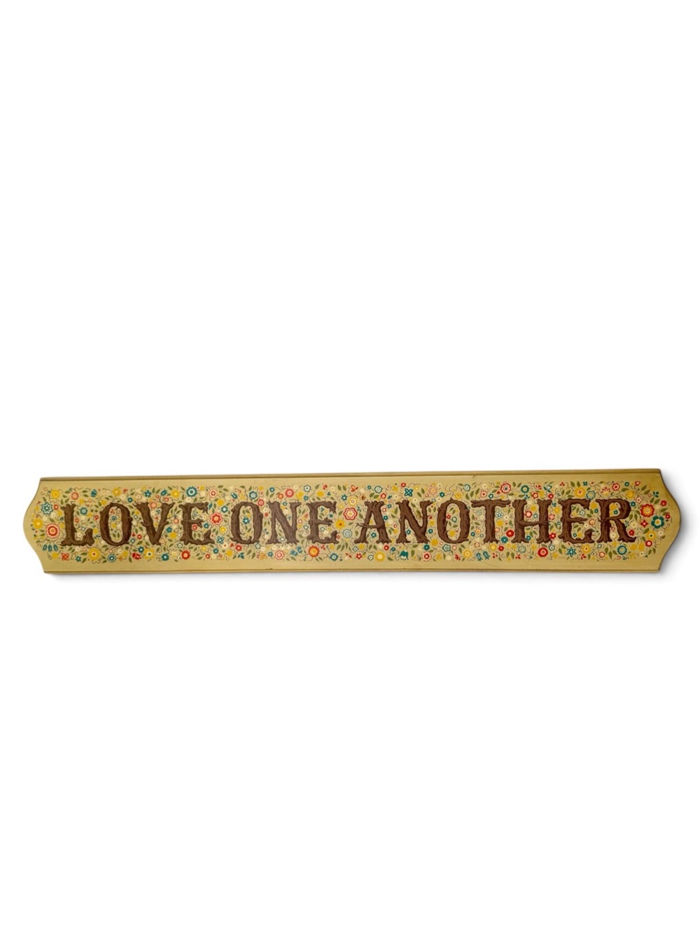 Vintage 1960s Yorkcraft Floral Wood Plaque LOVE ONE ANOTHER 36” 3 Ft. Wall Art